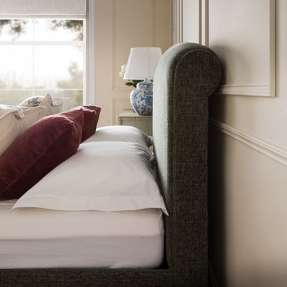 Lit traîneau avec rangement ottoman Porchester, chenille vert forêt