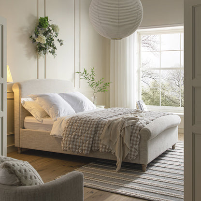 Lit-bateau de rangement ottoman Porchester, tissu texturé tissé couleur avoine