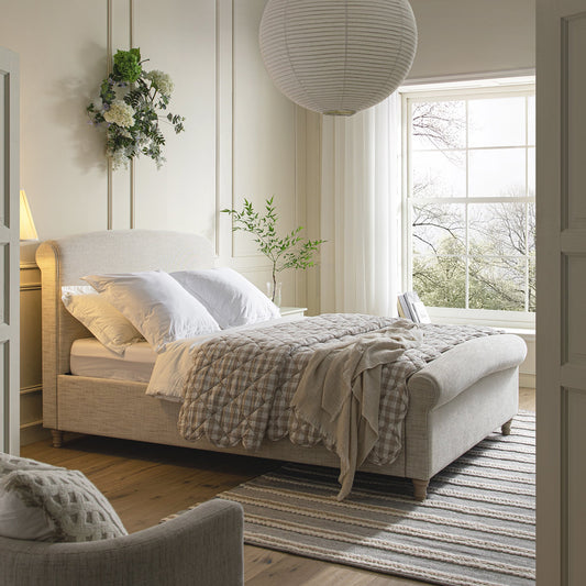 Lit-bateau de rangement ottoman Porchester, tissu texturé tissé couleur avoine