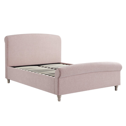 Lit traîneau avec rangement ottoman Porchester, tissu rose eau de rose