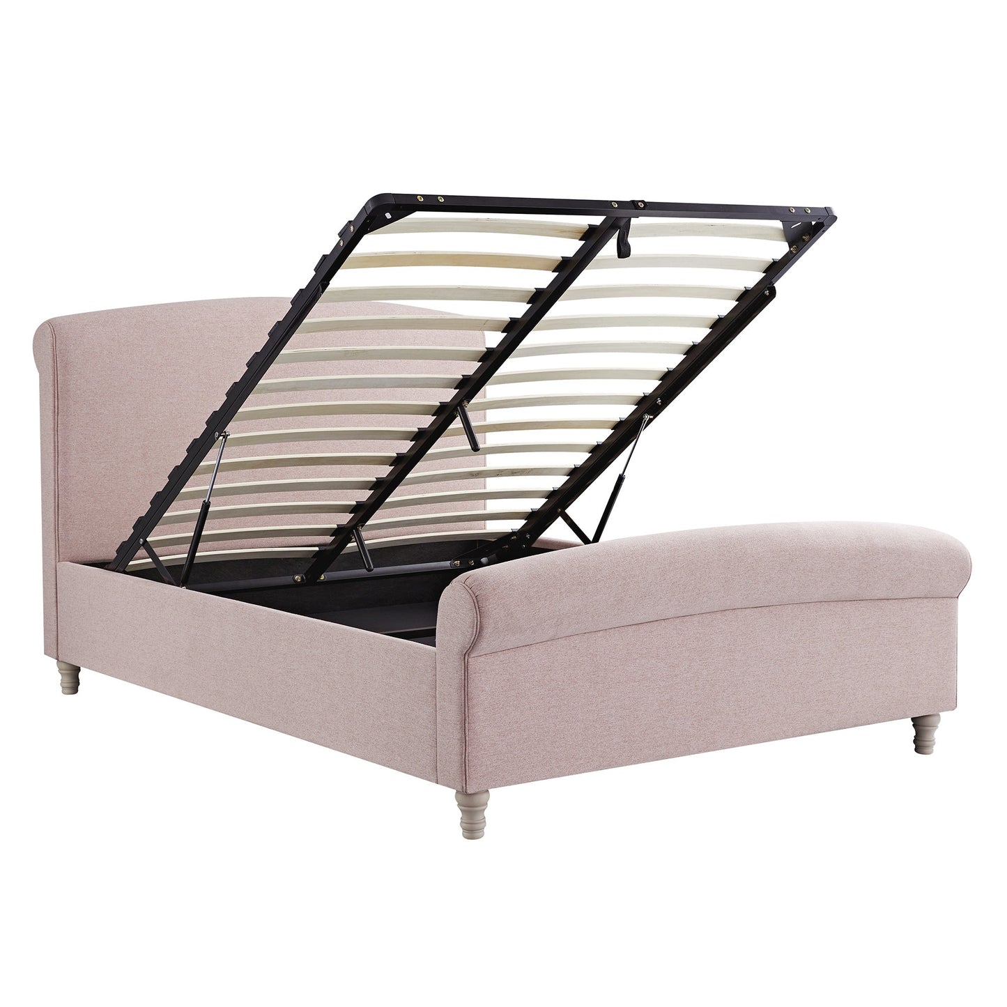 Lit traîneau avec rangement ottoman Porchester, tissu rose eau de rose