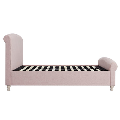 Lit traîneau avec rangement ottoman Porchester, tissu rose eau de rose
