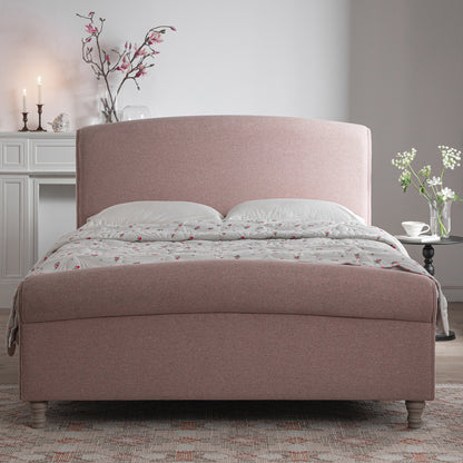 Lit traîneau avec rangement ottoman Porchester, tissu rose eau de rose
