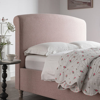 Lit traîneau avec rangement ottoman Porchester, tissu rose eau de rose