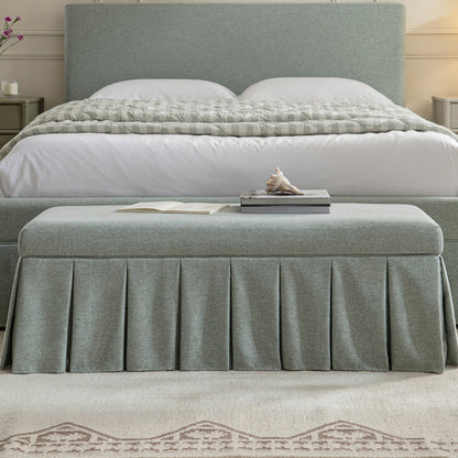 Banc de rangement à plis creux Egerton, tissu brossé bleu aqua pâle