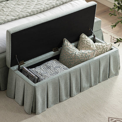 Banc de rangement à plis creux Egerton, tissu brossé bleu aqua pâle