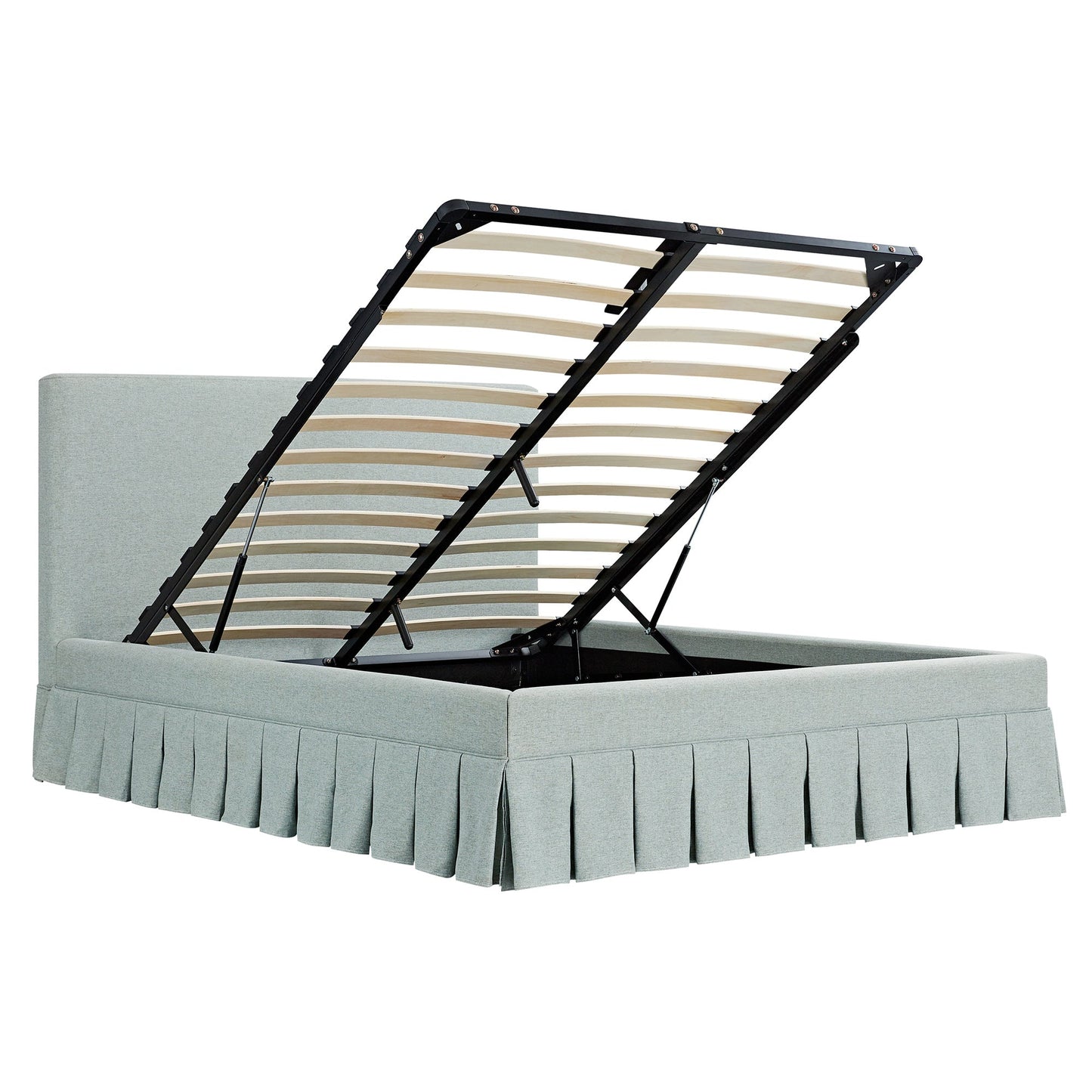 Lit ottoman de rangement à plis creux Egerton, tissu brossé bleu pâle