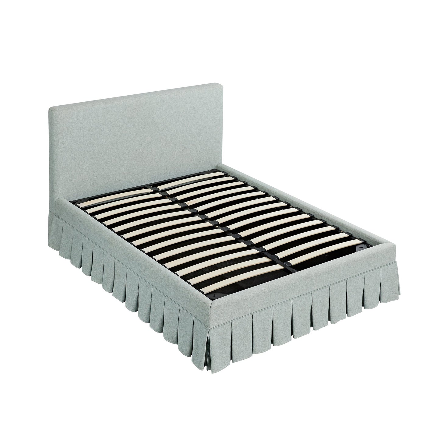 Lit ottoman de rangement à plis creux Egerton, tissu brossé bleu pâle