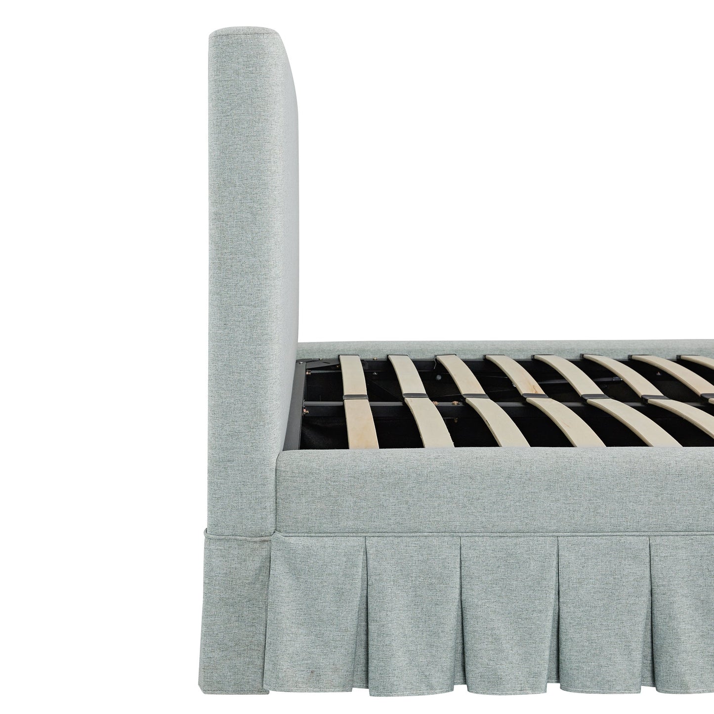 Lit ottoman de rangement à plis creux Egerton, tissu brossé bleu pâle