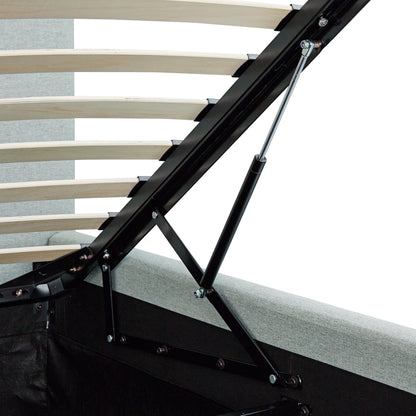 Lit ottoman de rangement à plis creux Egerton, tissu brossé bleu pâle