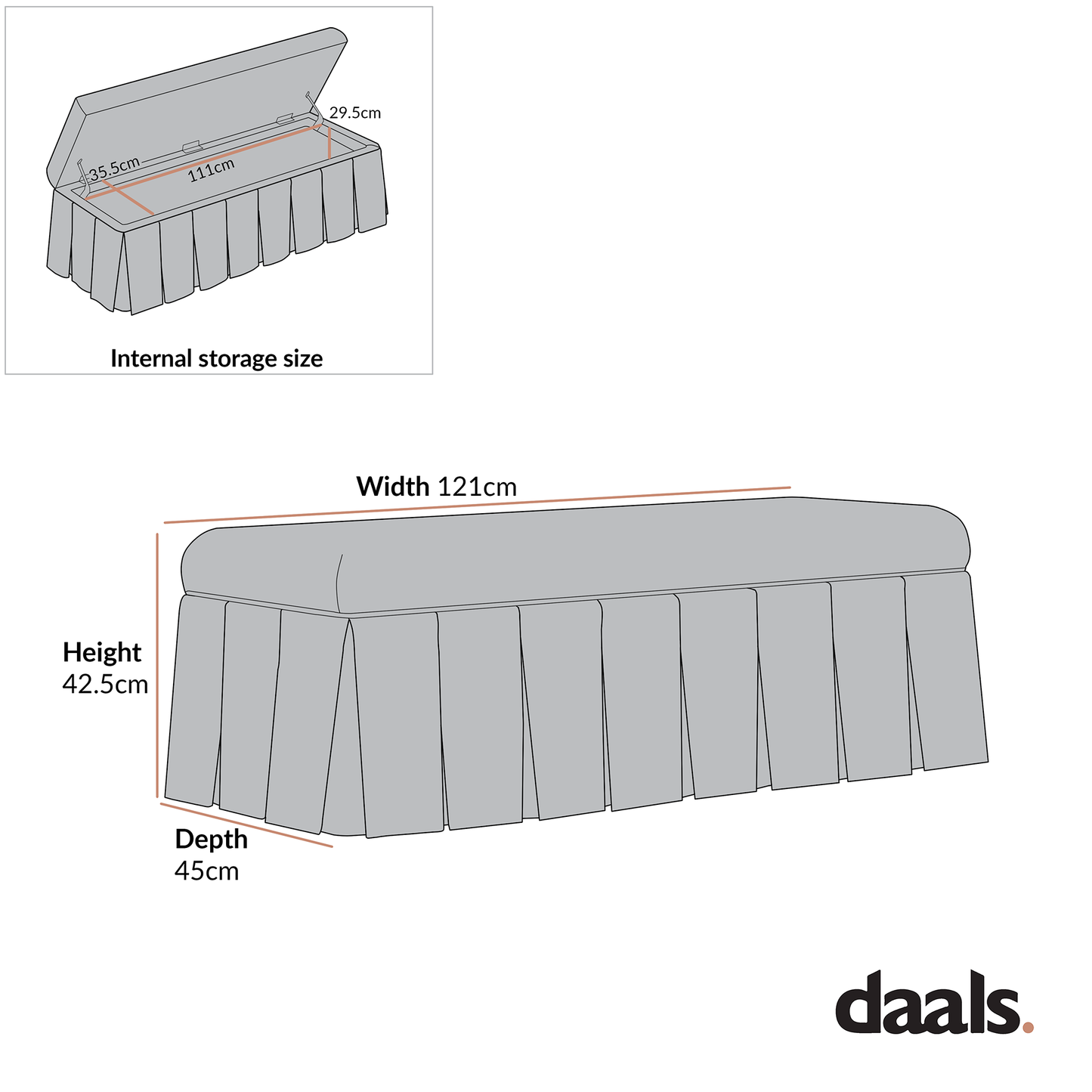Banc de rangement à plis creux Egerton, tissu brossé avoine
