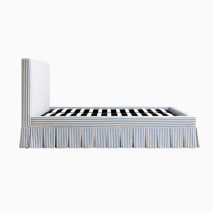 Lit ottoman de rangement à plis creux Egerton, lin rayé bleu