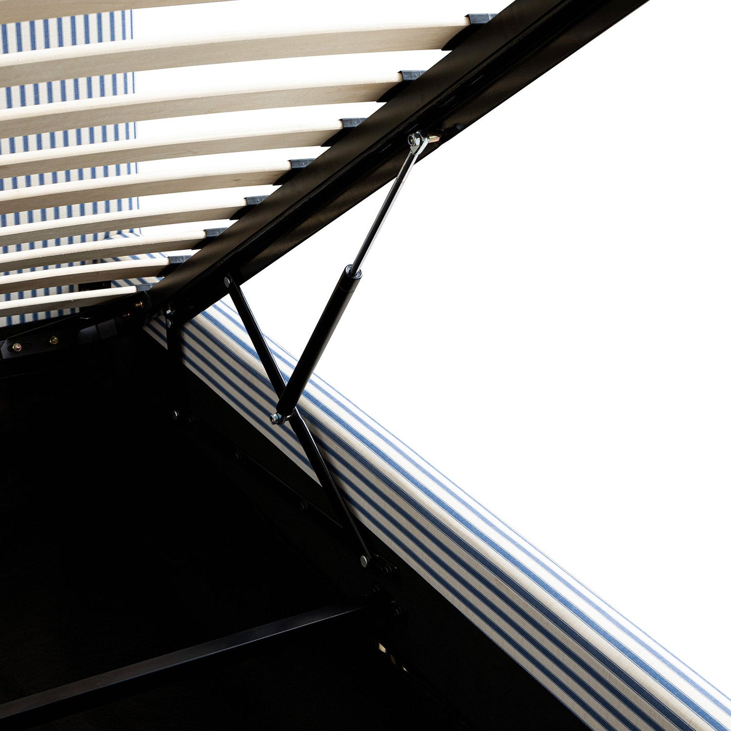 Lit ottoman de rangement à plis creux Egerton, lin rayé bleu