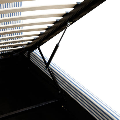 Lit ottoman de rangement à plis creux Egerton, lin rayé bleu