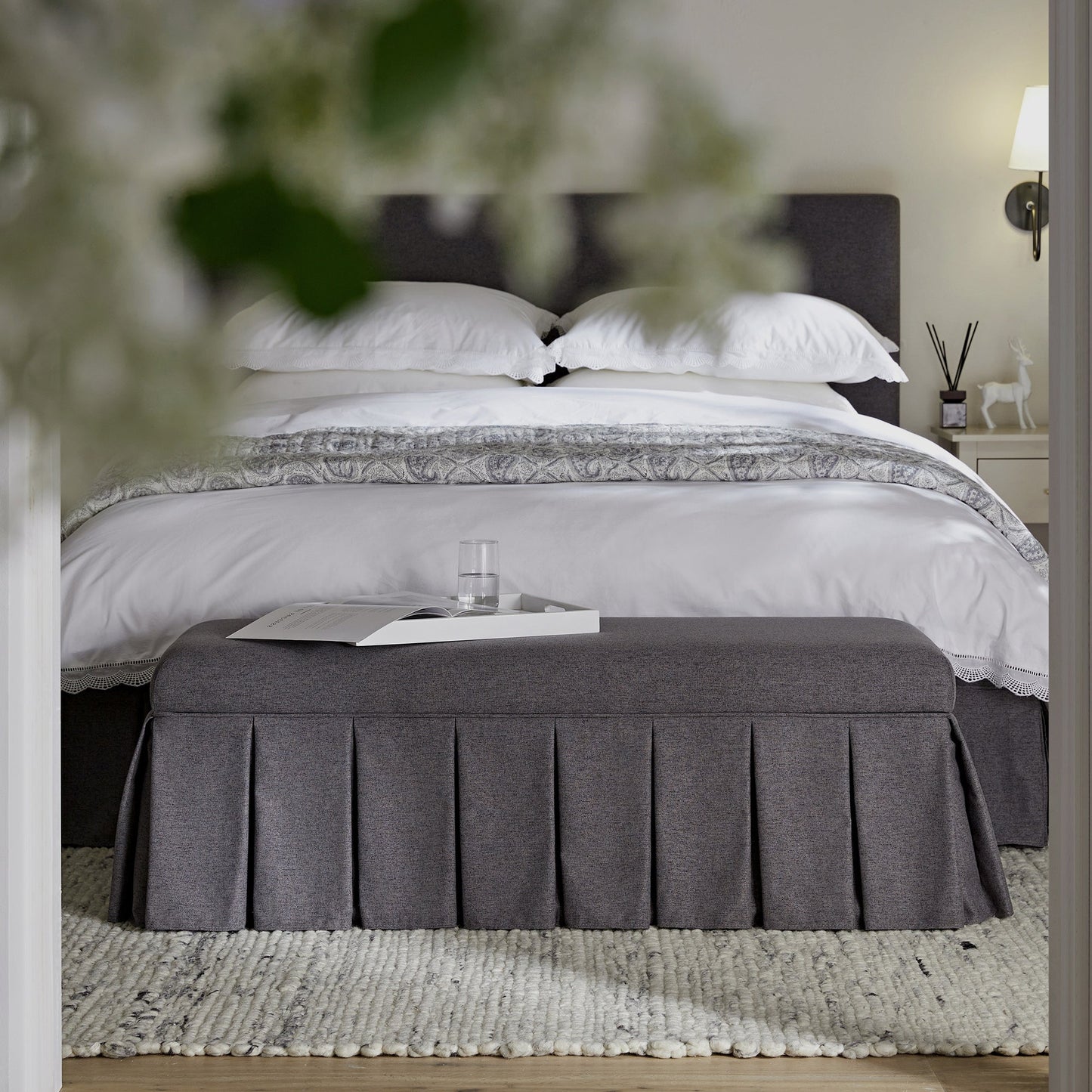 Banc de rangement à plis creux Egerton, tissu brossé anthracite