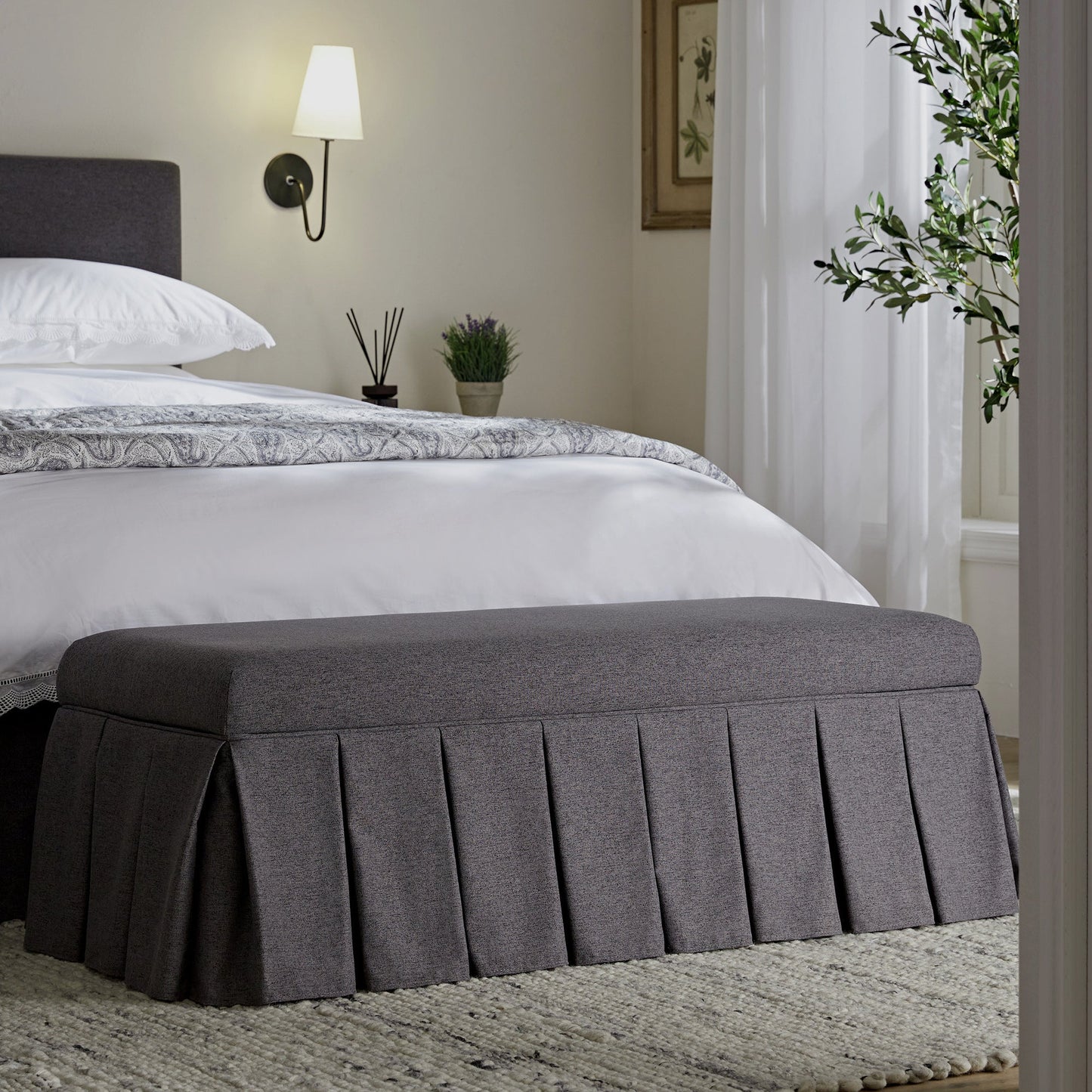 Banc de rangement à plis creux Egerton, tissu brossé anthracite