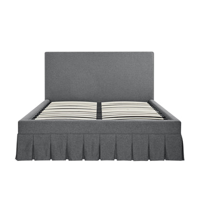 Lit ottoman de rangement à plis creux Egerton, tissu brossé anthracite