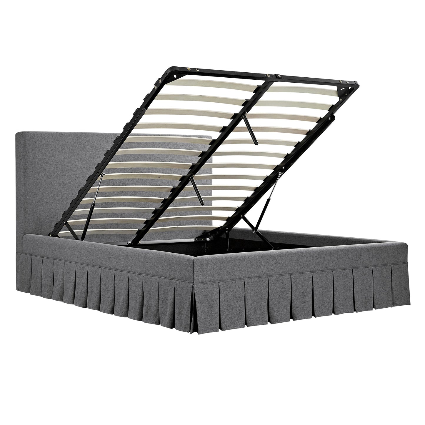 Lit ottoman de rangement à plis creux Egerton, tissu brossé anthracite