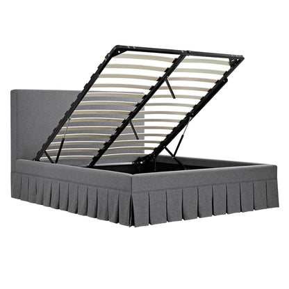 Lit ottoman de rangement à plis creux Egerton, tissu brossé anthracite