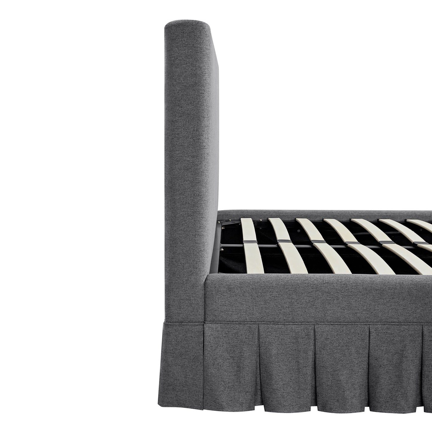Lit ottoman de rangement à plis creux Egerton, tissu brossé anthracite