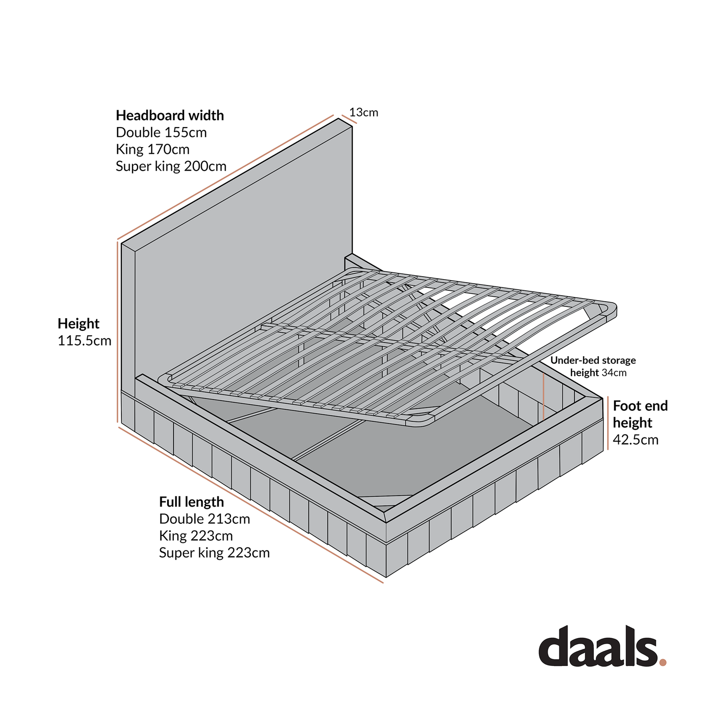 Lit ottoman de rangement à plis creux Egerton, tissu brossé avoine