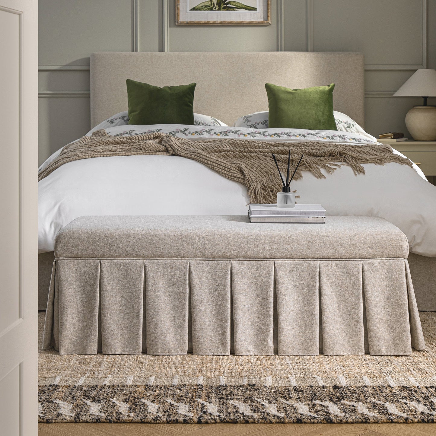 Banc de rangement à plis creux Egerton, tissu brossé avoine