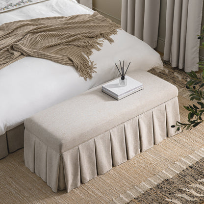 Banc de rangement à plis creux Egerton, tissu brossé avoine