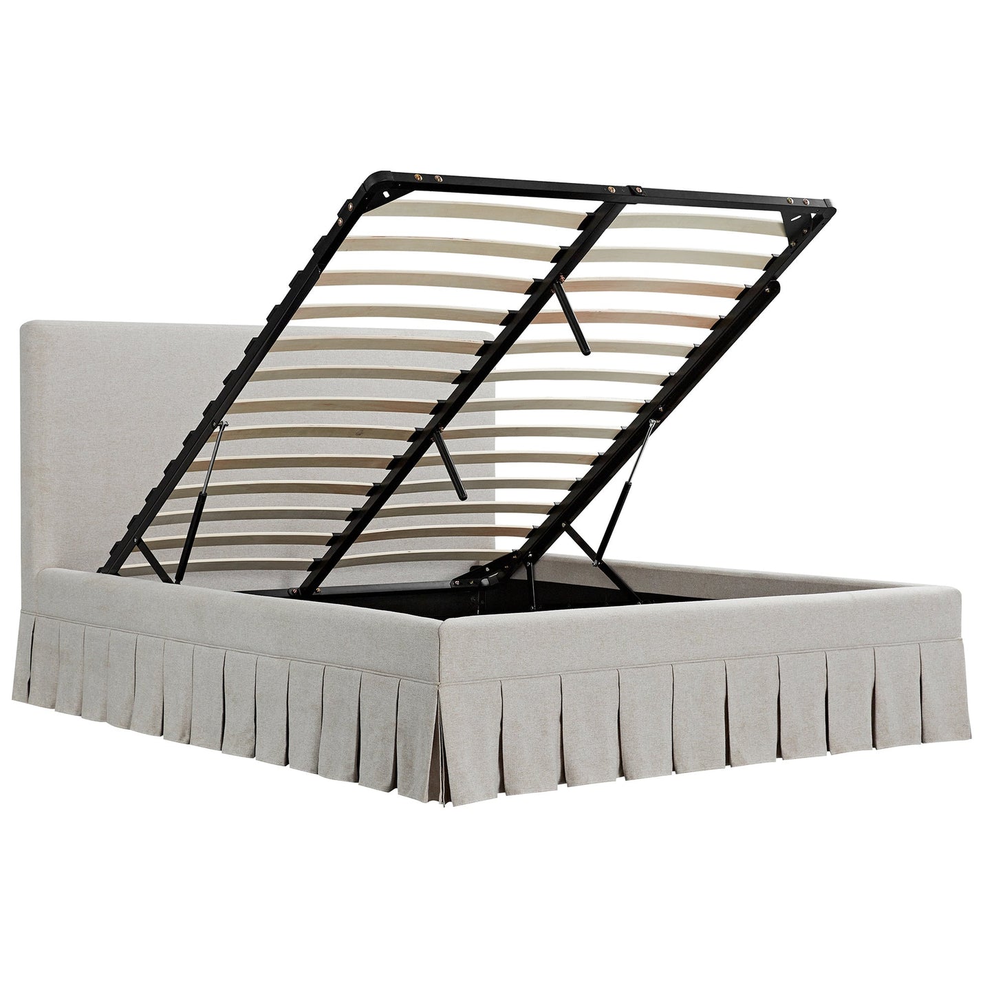 Lit ottoman de rangement à plis creux Egerton, tissu brossé avoine