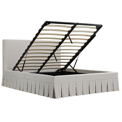 Lit ottoman de rangement à plis creux Egerton, tissu brossé avoine