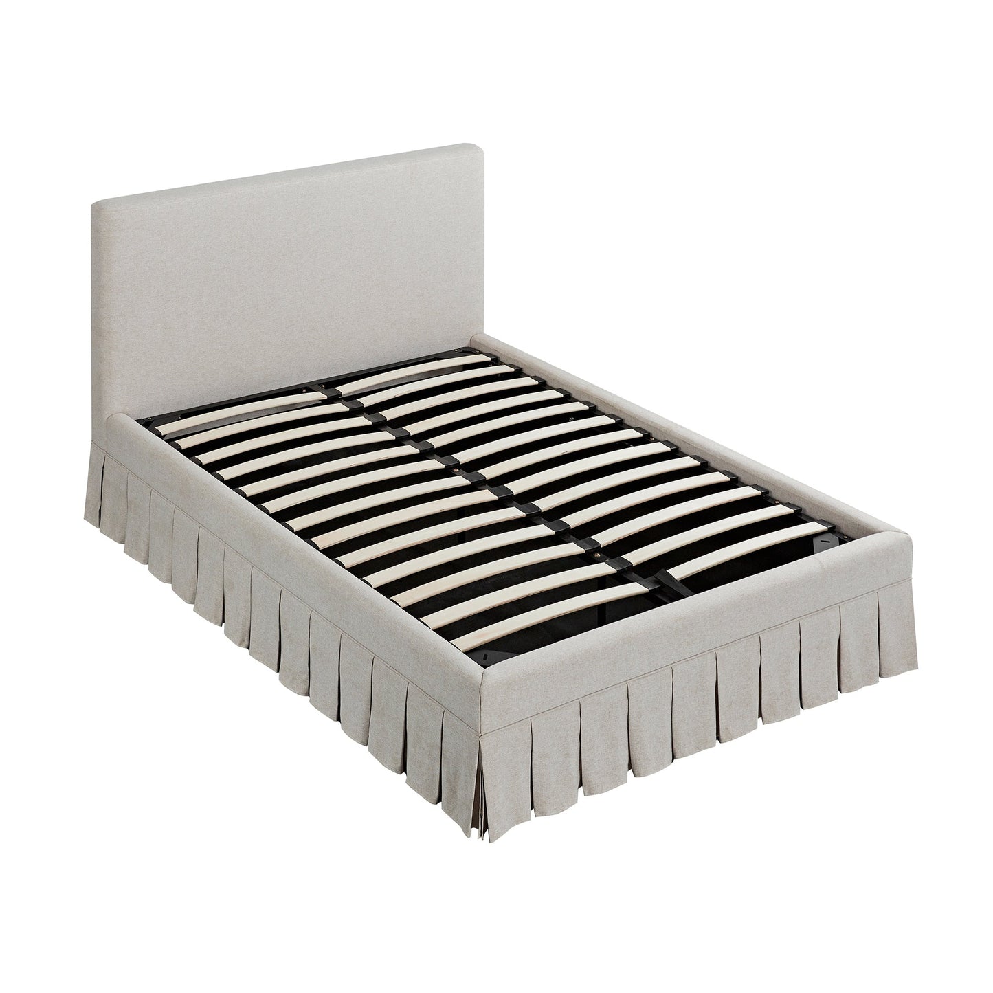 Lit ottoman de rangement à plis creux Egerton, tissu brossé avoine