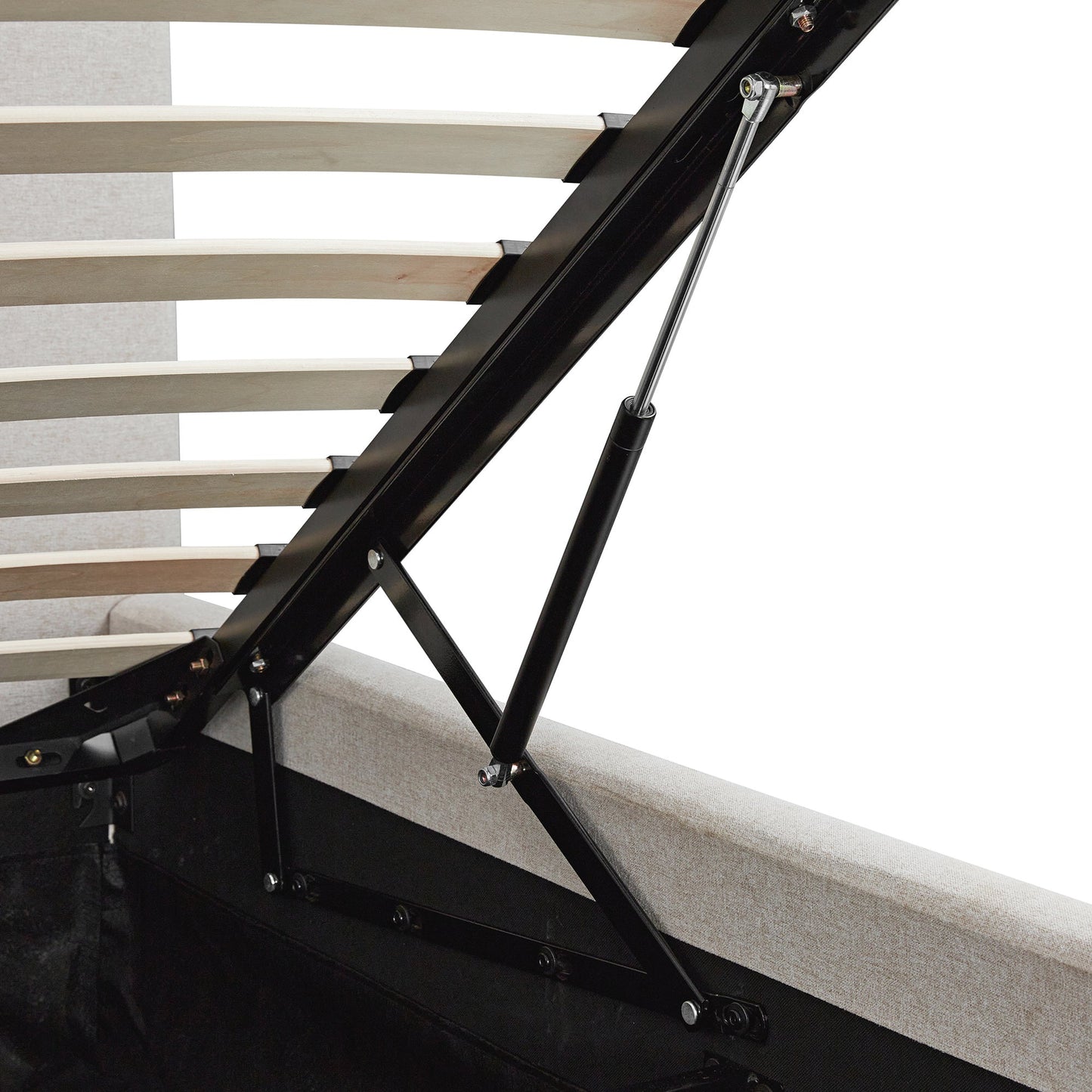 Lit ottoman de rangement à plis creux Egerton, tissu brossé avoine