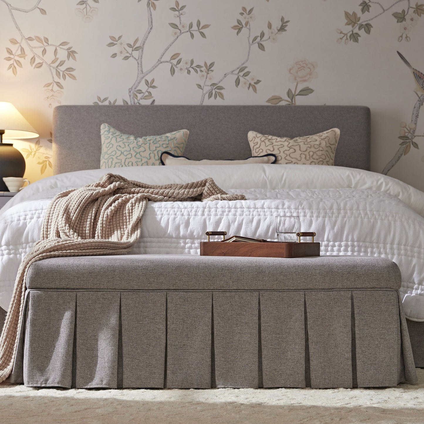 Banc de rangement à plis creux Egerton, tissu brossé pierre