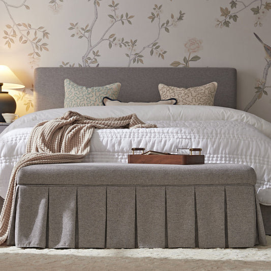 Banc de rangement à plis creux Egerton, tissu brossé pierre