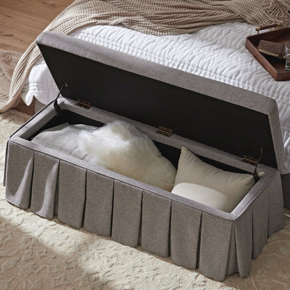 Banc de rangement à plis creux Egerton, tissu brossé pierre