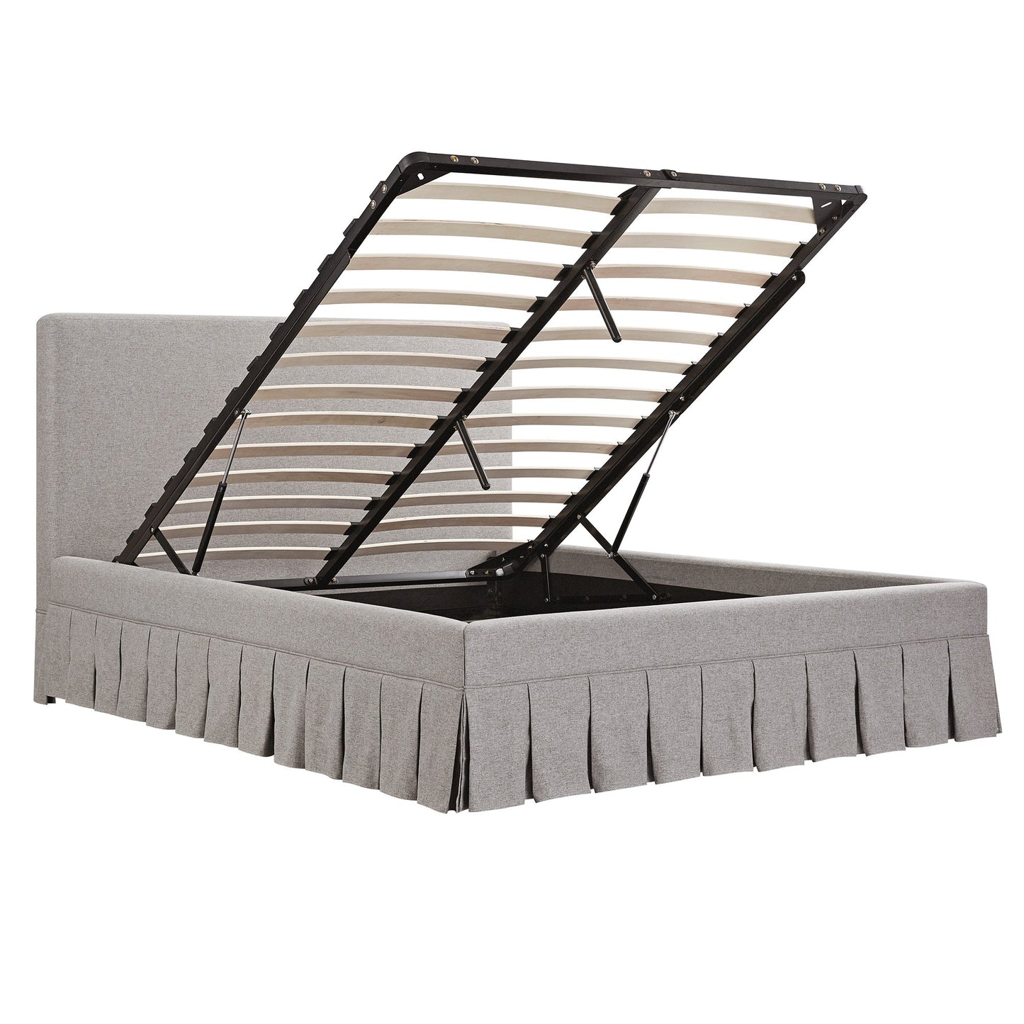 Lit ottoman de rangement à plis creux Egerton, tissu brossé pierre