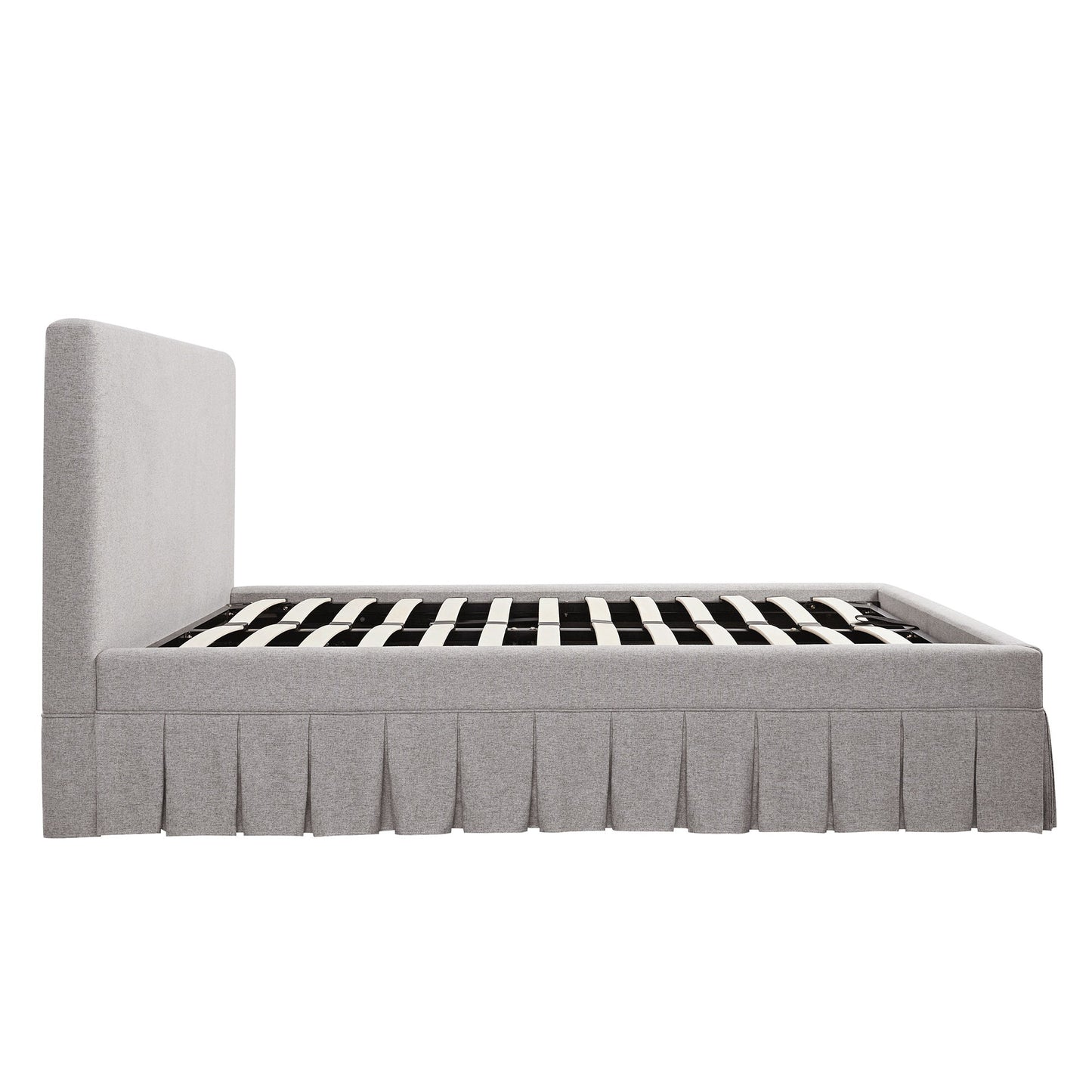 Lit ottoman de rangement à plis creux Egerton, tissu brossé pierre