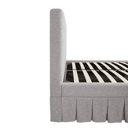 Lit ottoman de rangement à plis creux Egerton, tissu brossé pierre