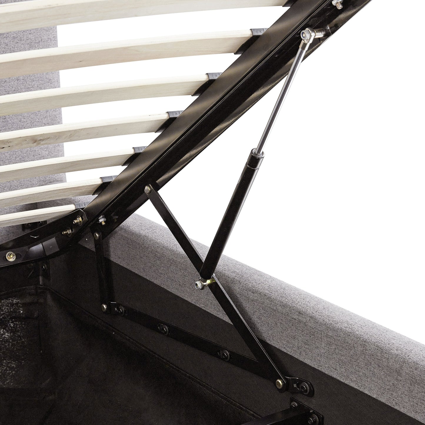 Lit ottoman de rangement à plis creux Egerton, tissu brossé pierre