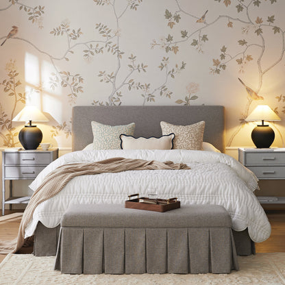 Lit ottoman de rangement à plis creux Egerton, tissu brossé pierre